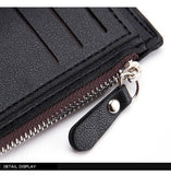 Black Men's Slim Vertical Bifold Wallet - PU Leather Card Holder with Zipper Coin Pocket and ID Window
