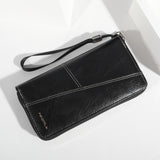 Black Men's Long Zipper Wallet Clutch - PU Leather Wristlet with Phone and Card Slots