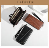 Black Men's Long Zipper Wallet Clutch - PU Leather Wristlet with Phone and Card Slots