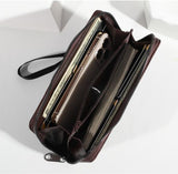 Black Men's Long Zipper Wallet Clutch - PU Leather Wristlet with Phone and Card Slots