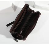 Brown Men's Long Zipper Wallet Clutch - PU Leather Wristlet with Phone and Card Slots