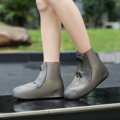 2 Pcs Size M Dark Grey Reusable Waterproof Shoe Covers - Heavy Duty Non-Slip Rain Boot Protectors