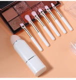 Wine Red Compact 8-in-1 Makeup Brush Set - Portable Travel Kit with Retractable Brushes and Case
