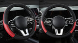 2-Pack (Type A + Type B) Beige And Black Sporty Carbon Fiber Leather Steering Wheel Cover - Universal 38cm Easy-Fit Elastic Grip