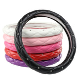 Rose Red Luxury Bling Steering Wheel Cover - Black Quilted Leather with Crystal Rhinestones, Universal 38cm Fit
