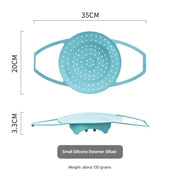 Small Blue Flexible Silicone Steamer Basket with Heat-Resistant Handles - Food-Grade Vegetable Steamer Insert for Pots & Pans