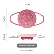 Small Pink Flexible Silicone Steamer Basket with Heat-Resistant Handles - Food-Grade Vegetable Steamer Insert for Pots & Pans