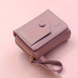 Black Chic Compact Trifold Wallet for Women - PU Leather Card Holder with Zipper Coin Purse & Wristlet Strap