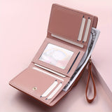Pink Chic Compact Trifold Wallet for Women - PU Leather Card Holder with Zipper Coin Purse & Wristlet Strap