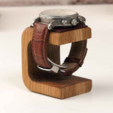 Elegant Handcrafted Wooden Watch Stand with Leather Cushion - Premium Display Holder for Men & Women