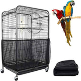 XXL Black【Height 40, Circumference 220】 Large Bird Cage Seed Catcher Net Cover - Adjustable Mesh Guard Splash-Proof Dust Cover for Indoor Outdoor Cages