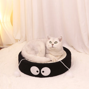 Round black coal balls Large Cat Scratcher Bed 2 in 1 Sisal Scratching Pad & Plush Lounge Nest Durable Claw Grinder Mat for Indoor Cats