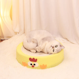 Round braised chicken in yellow sauce Large Cat Scratcher Bed 2 in 1 Sisal Scratching Pad & Plush Lounge Nest Durable Claw Grinder Mat for Indoor Cats
