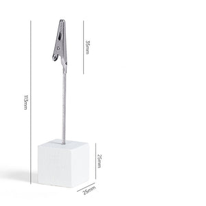 White 4 Pack Wooden Cube Memo Clips Photo Holders with Flexible Wire Alligator Clasp for Weddings Home and Office Desk Decor 11cm Height