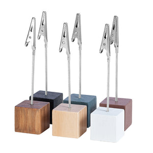 Black 4 Pack Wooden Cube Memo Clips Photo Holders with Flexible Wire Alligator Clasp for Weddings Home and Office Desk Decor 11cm Height