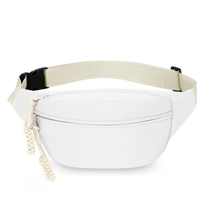 White Women's Fashion Crossbody Sling Bag Large Capacity Casual Shoulder Bag Waterproof Nylon Waist Pack for Travel Sports