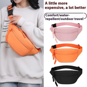 Beige Women's Fashion Crossbody Sling Bag Large Capacity Casual Shoulder Bag Waterproof Nylon Waist Pack for Travel Sports(Style One)