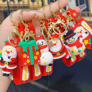 6PCS Christmas Silicone Keychain Cute Santa Snowman Bag Charm Festive Keyring for Kris Kringle Gifts