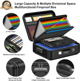 3-Layer Fireproof & Waterproof File Organizer Box(38x28x13CM) with Security Lock - EVA Muti-Functional Safety Briefcase for Certificates, Passports & Valuables