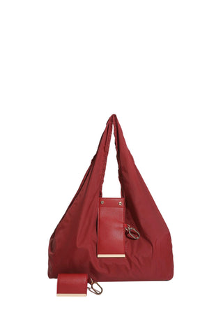 Wine red Ins-Style Large Capacity Tote Bag with Keychain Pouch – Lightweight Reusable Shopping Bag with Detachable Accessory Holder, Ideal for Daily Use