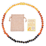 Genuine Baltic Amber Necklace for Baby & Toddler - 33cm Hand Knotted Rainbow Beads - Natural Multi-Coloured Jewellery with Pouch