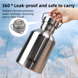 2L Large Capacity Outdoor Sports Adventure Water Bottle - Food-Grade 304 Stainless Steel with Portable Handle & 4.5cm Narrow Mouth, 2 Pack