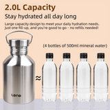 2L Large Capacity Outdoor Sports Adventure Water Bottle - Food-Grade 304 Stainless Steel with Portable Handle & 7cm Wide Mouth, 3 Pack