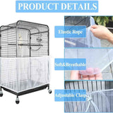 XL White Star【Height 37, Circumference 220】 Large Bird Cage Seed Catcher Net Cover - Adjustable Mesh Guard Splash-Proof Dust Cover for Indoor Outdoor Cages