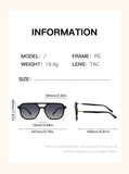 Black Retro Double Bridge Square Frame Polarized Sunglasses - Driving Sun Protection Eyewear