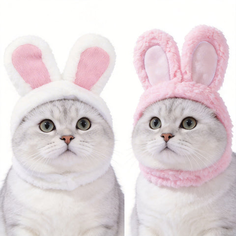 2 Pcs (White and Pink) Adorable Bunny Ears Cat Hat – Soft Plush Pet Costume Headband for Cats