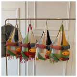 Green handbag strap Knitted Patchwork Tote Bag – Spacious, Fringed, Single-Shoulder Design