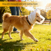 Size M White Mesh Net Hood for Dogs – Protective Face Cover Against Insects, Debris, and Oral Ingestion