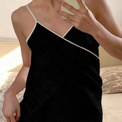 Black Linen-Feel Cotton Gauze Bath Wrap – Lightweight, Breathable & Absorbent (65×170 cm)