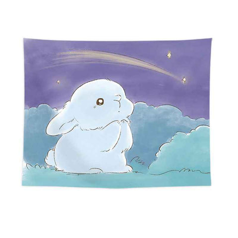 Wishing Bunny Design Wall Tapestry 200x150cm - Soft Plush Fabric Hanging for Bedroom, Living Room, Dorm Decor - Includes Mounting Kit for Easy Installation