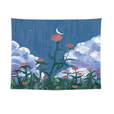 Flowers Under the Moon Wall Tapestry 200x150cm - Soft Plush Fabric Hanging for Bedroom, Living Room, Dorm Decor - Includes Mounting Kit for Easy Installation
