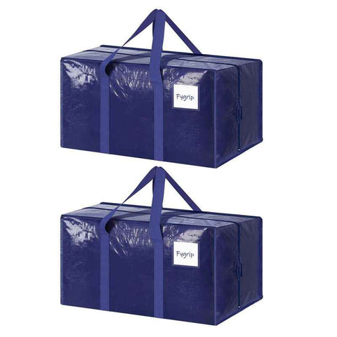 2 Pack Extra Heavy Duty Large Moving Bags with Strong Zipper & Comfortable Handles, Sturdy & Durable Clothes Storage Bags Totes Bins,  Packing Moving Boxes for Clothes, Bedding, Dorm & Travel, Dark Blue