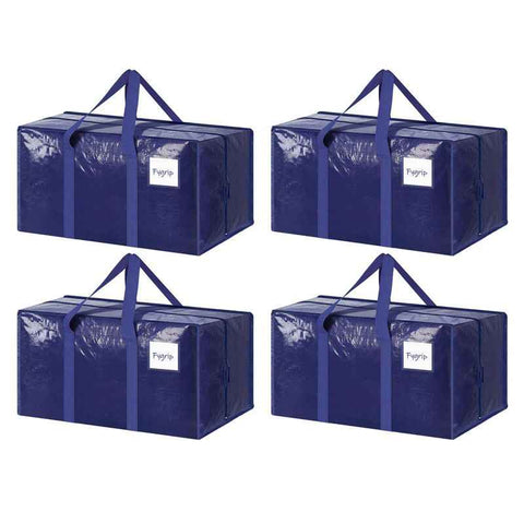 4 Pack Extra Heavy Duty Large Moving Bags with Strong Zipper & Comfortable Handles, Sturdy & Durable Clothes Storage Bags Totes Bins,  Packing Moving Boxes for Clothes, Bedding, Dorm & Travel, Dark Blue