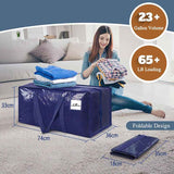 4 Pack Extra Heavy Duty Large Moving Bags with Strong Zipper & Comfortable Handles, Sturdy & Durable Clothes Storage Bags Totes Bins,  Packing Moving Boxes for Clothes, Bedding, Dorm & Travel, Dark Blue