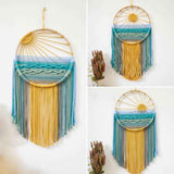 Style 2 Hand-Woven Cotton Rope Sunrise Sunset Wall Hanging - Bohemian Macrame Tapestry with Tassels, 60x30cm - Perfect for Living Room, Bedroom