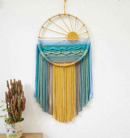 Style 3 Hand-Woven Cotton Rope Sunrise Sunset Wall Hanging - Bohemian Macrame Tapestry with Tassels, 60x30cm - Perfect for Living Room, Bedroom