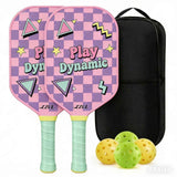 Pink and Purple Pickleball Paddle Set - Fiberglass Face with PP Honeycomb Core, 2 Paddles 4 Balls & Carry Bag - Lightweight Vibration Dampening Grip for Beginners & Family Play
