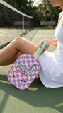 Pink and Purple Pickleball Paddle Set - Fiberglass Face with PP Honeycomb Core, 2 Paddles 4 Balls & Carry Bag - Lightweight Vibration Dampening Grip for Beginners & Family Play