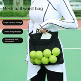 Black Mesh Ball Waist Bag - Large Capacity Portable Pickleball & Tennis Ball Carrier with Adjustable Belt & Inner Pocket - Lightweight Sports Storage Pouch for Training & Outdoor Play