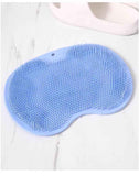 Blue 3-piece set  (2-Pack Silicone Foot & Back Scrubber Mat with Suction Cups + 1 Premium Lace Bath Loofah Sponge Set) - Non-Slip Foot Massager & Exfoliating Shower Set
