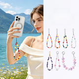 YKA-9 Trendy Double-Clasp Beaded Phone Wrist Strap - Colorful Acrylic & Metal Anti-Loss Lanyard with Spacer Gift