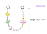 PFSKA18 Trendy Double-Clasp Beaded Phone Wrist Strap - Colorful Acrylic & Metal Anti-Loss Lanyard with Spacer Gift