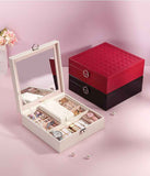 Black Large PU Leather Jewelry Box with Mirror & Lock - Velvet Lined Organizer for Rings, Necklaces & Watches