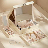 Black Large PU Leather Jewelry Box with Mirror & Lock - Velvet Lined Organizer for Rings, Necklaces & Watches