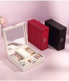 White Large PU Leather Jewelry Box with Mirror & Lock - Velvet Lined Organizer for Rings, Necklaces & Watches
