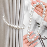 3 Pairs Magnetic Pearl Curtain Tiebacks（40cm） - No-Drill ABS Bead Holdback with Rhinestone Clasp